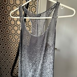 Asymmetric grey and white sheer tank